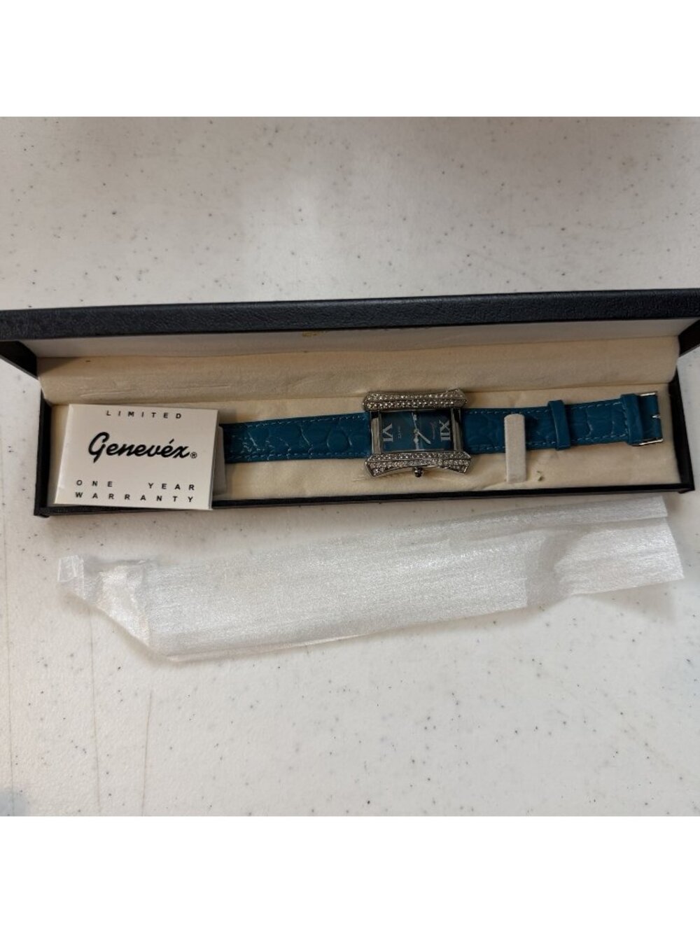 Genevex Blue Faced Ladies Watch Turquoise Leather Band NEW